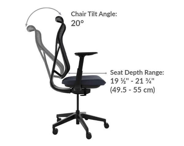 align chair has a tilt of twenty degrees back